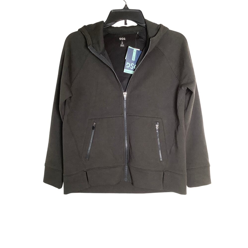 DSG Girls Large Black Sport Fleece Full Zip Hoodie Jacket Streetwear G3-3 - Picture 2 of 7